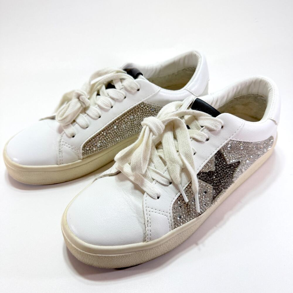Steve Madden Philip-R Women's Size 6 White Rhinestone Star Sneakers PHIL08S1 VG+